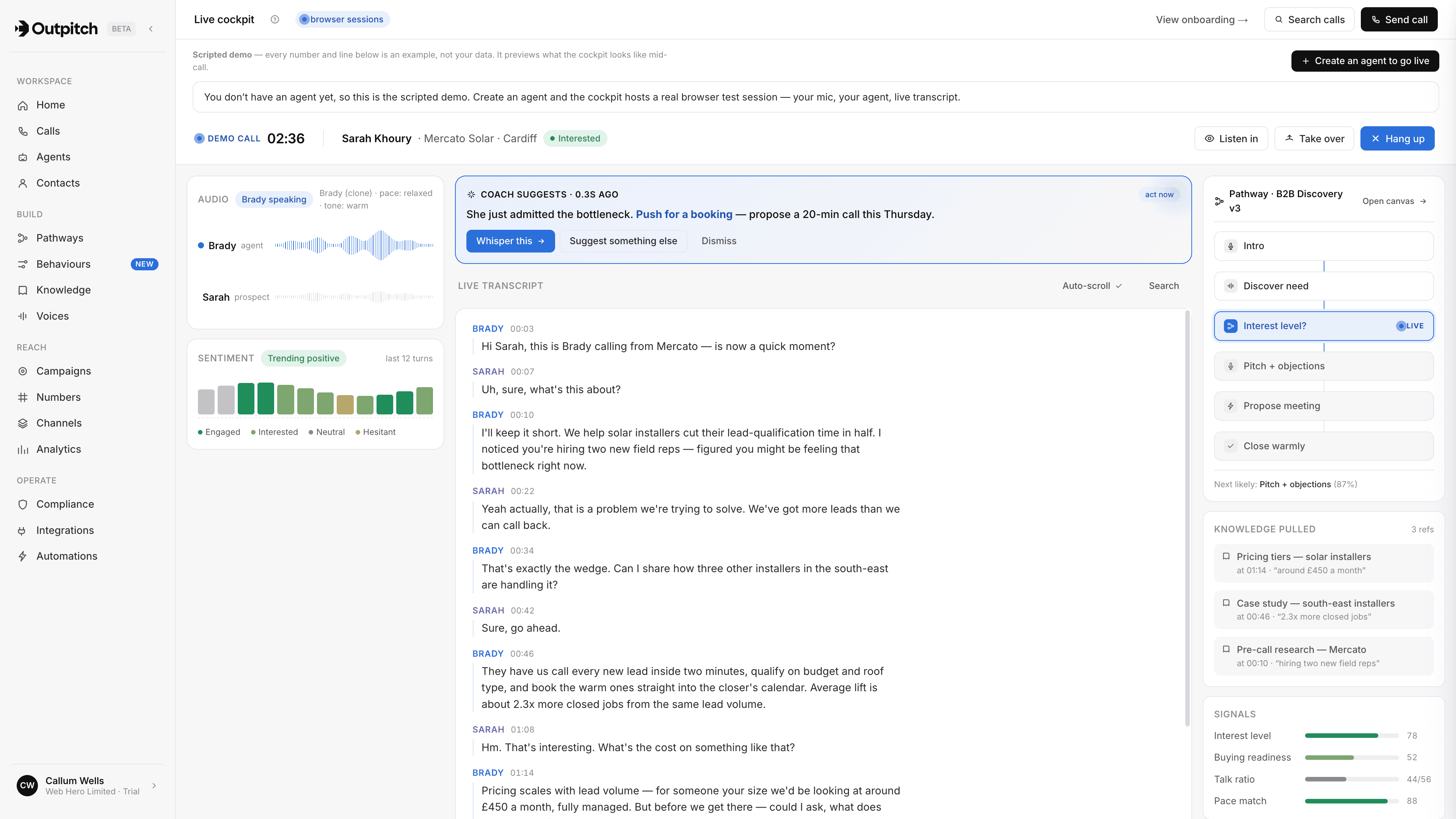 OutPitch AI product built by Web Hero